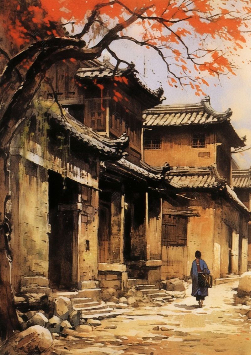 破旧古风建筑物老式古代房屋手绘插画图,插画/手绘图,插画/手绘图库,插画/手绘图下载,插画/手绘